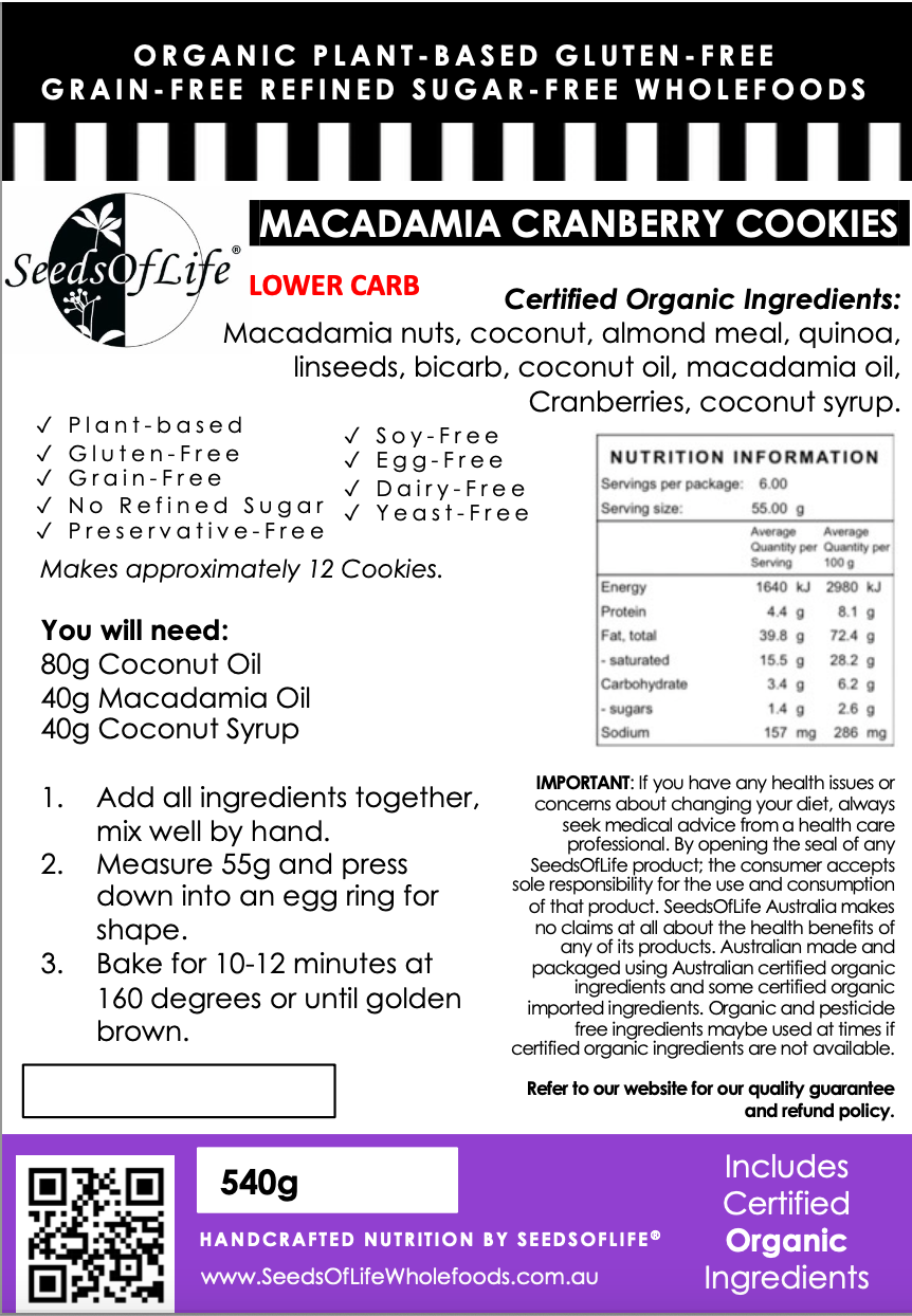 PREMIX LOW CARB MACADAMIA CRANBERRY COOKIE