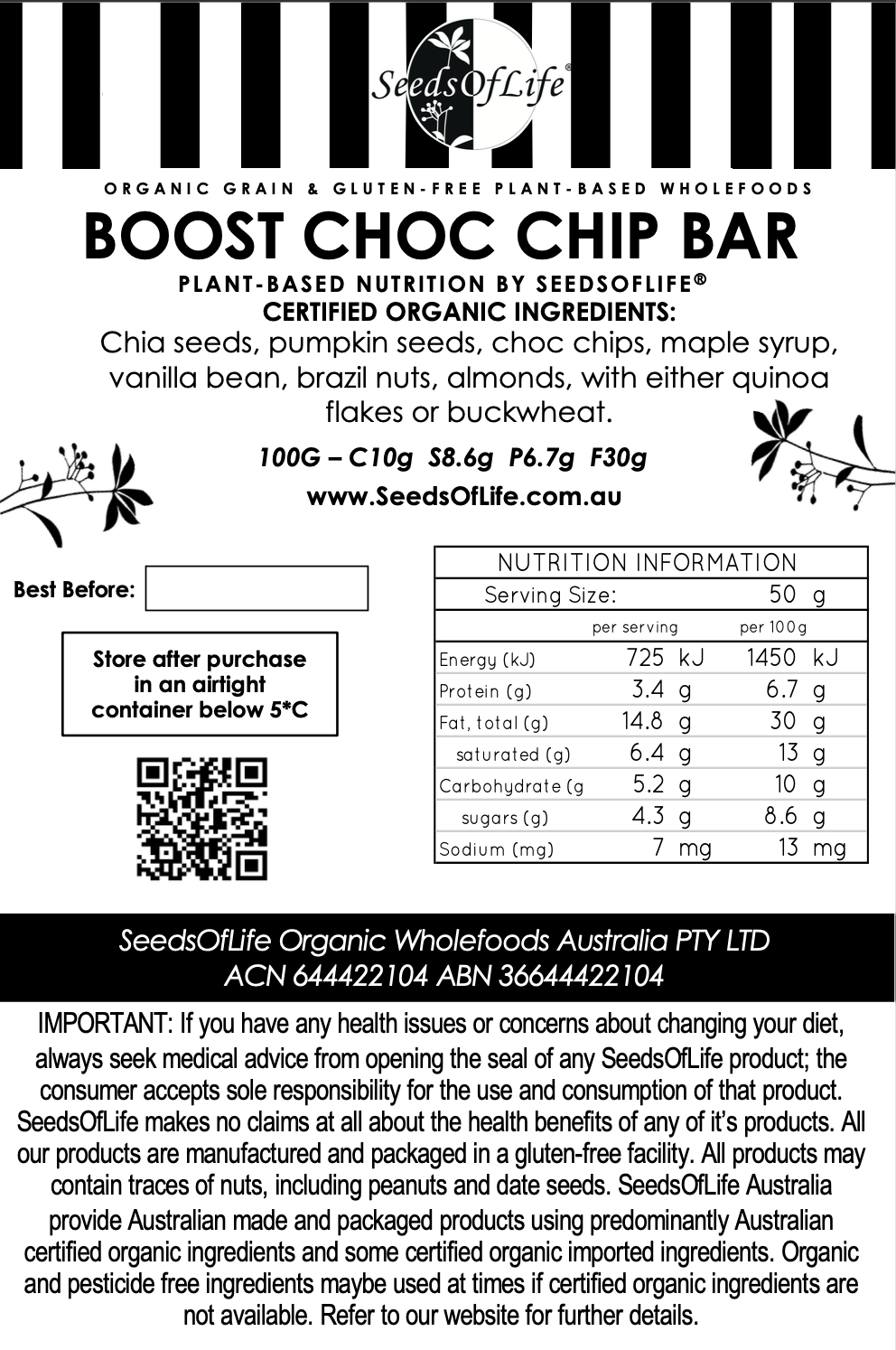 BOOST ENERGY BAR (QUINOA) 120g x 6