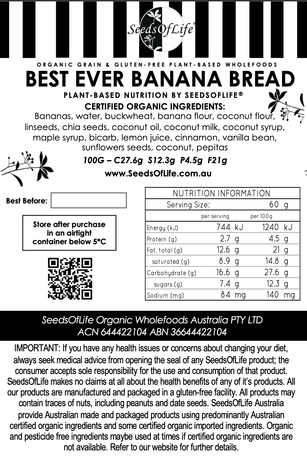 FROZEN BEST EVER BANANA BREAD 1kg