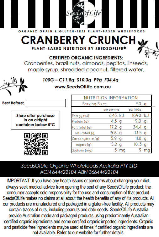 ACTIVATED CRANBERRY CRUNCH MUESLI 100g