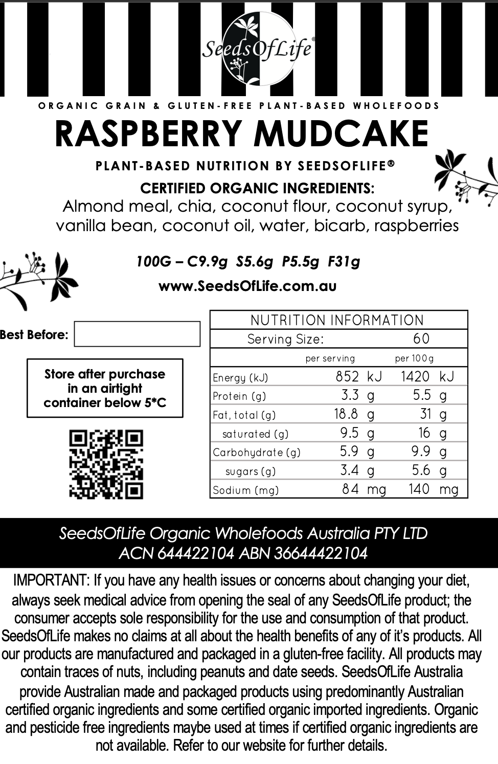 RASPBERRY MUD BROWNIE 120g LOW CARB