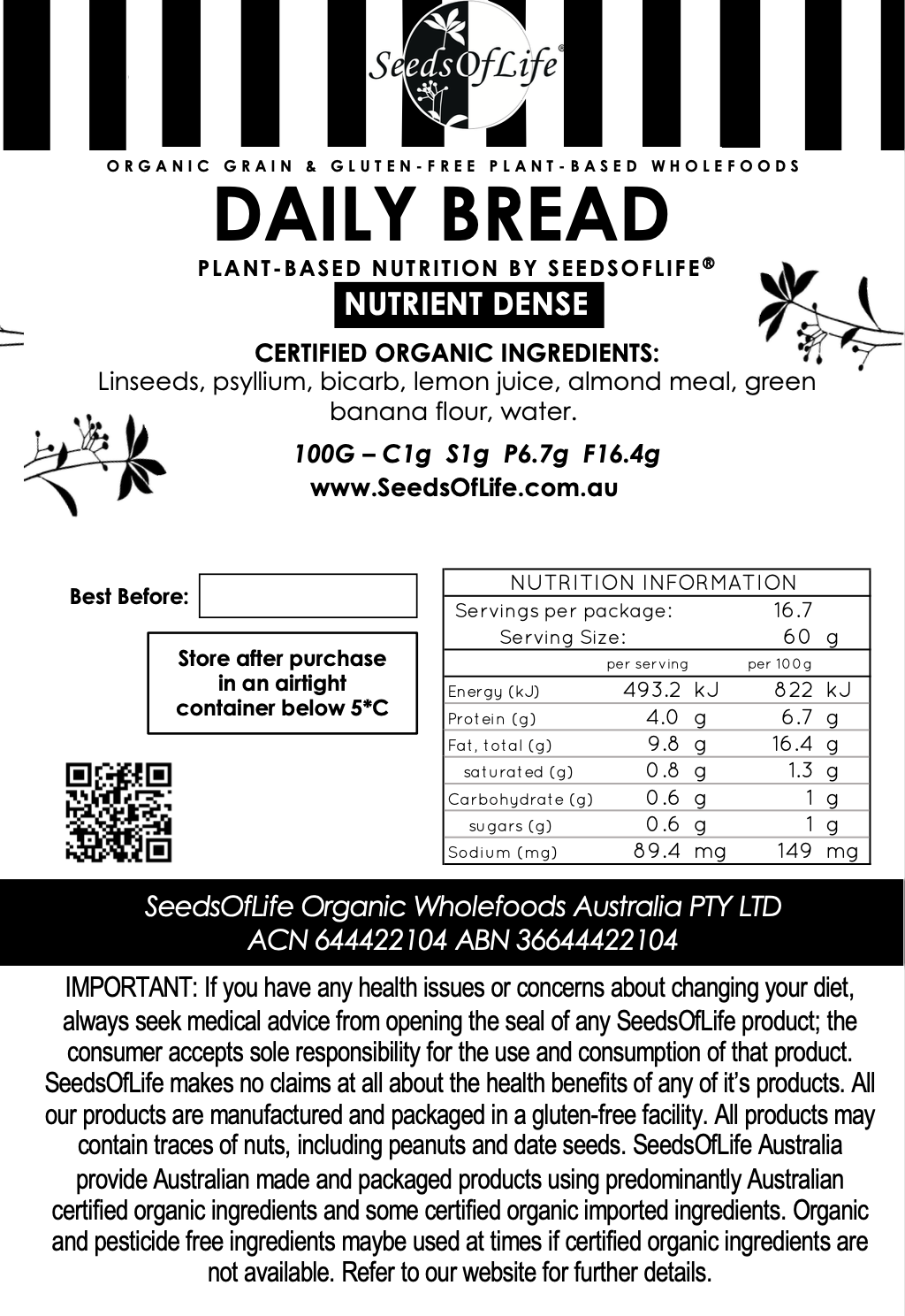 PREBIOTIC DAILY BREAD 1kg