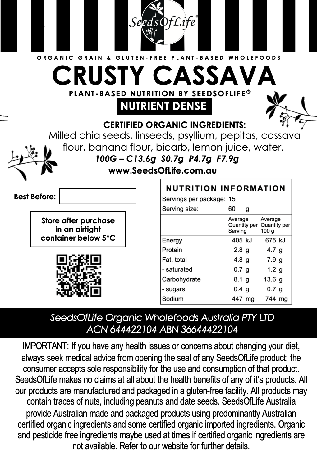 PREBIOTIC CRUSTY CASSAVA BREAD 500g Cob Loaf